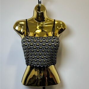 Knit Crop Top Black Gold Pattern Size Small